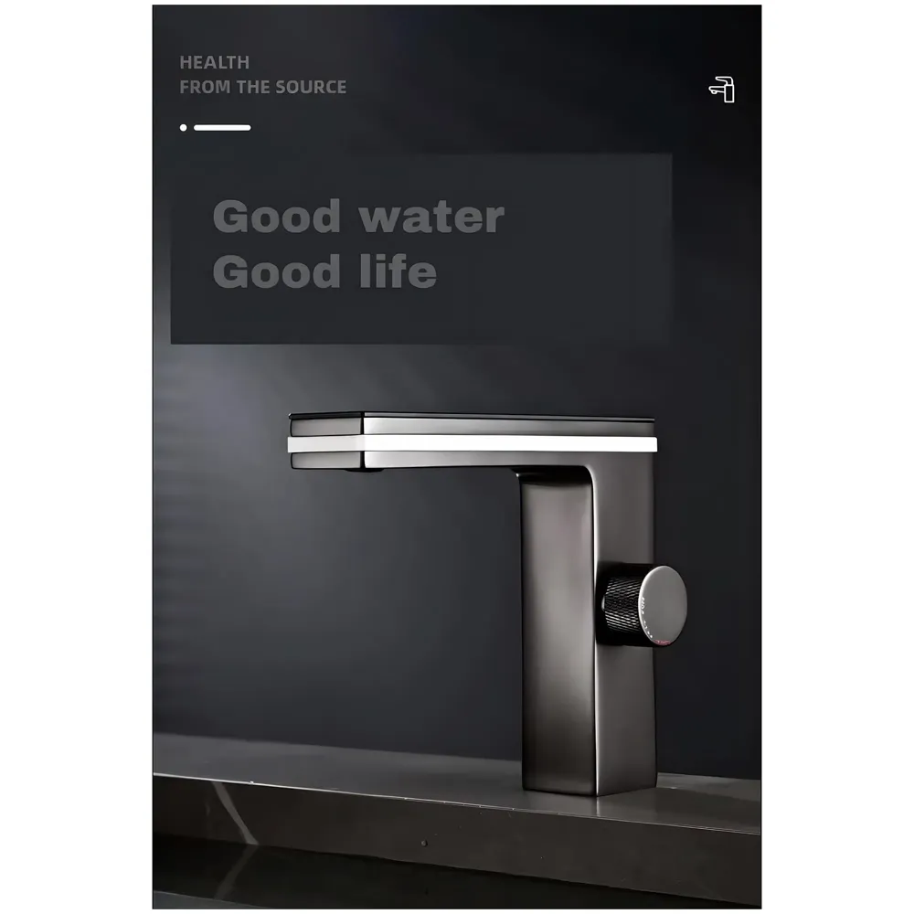 Black tap Faucet Led and Temperature Display Soft Flow Basin Mixer Light Basin Tap Faucet Hot and Cold, Square, Bathroom washbasin - 6.2 Inch Tall