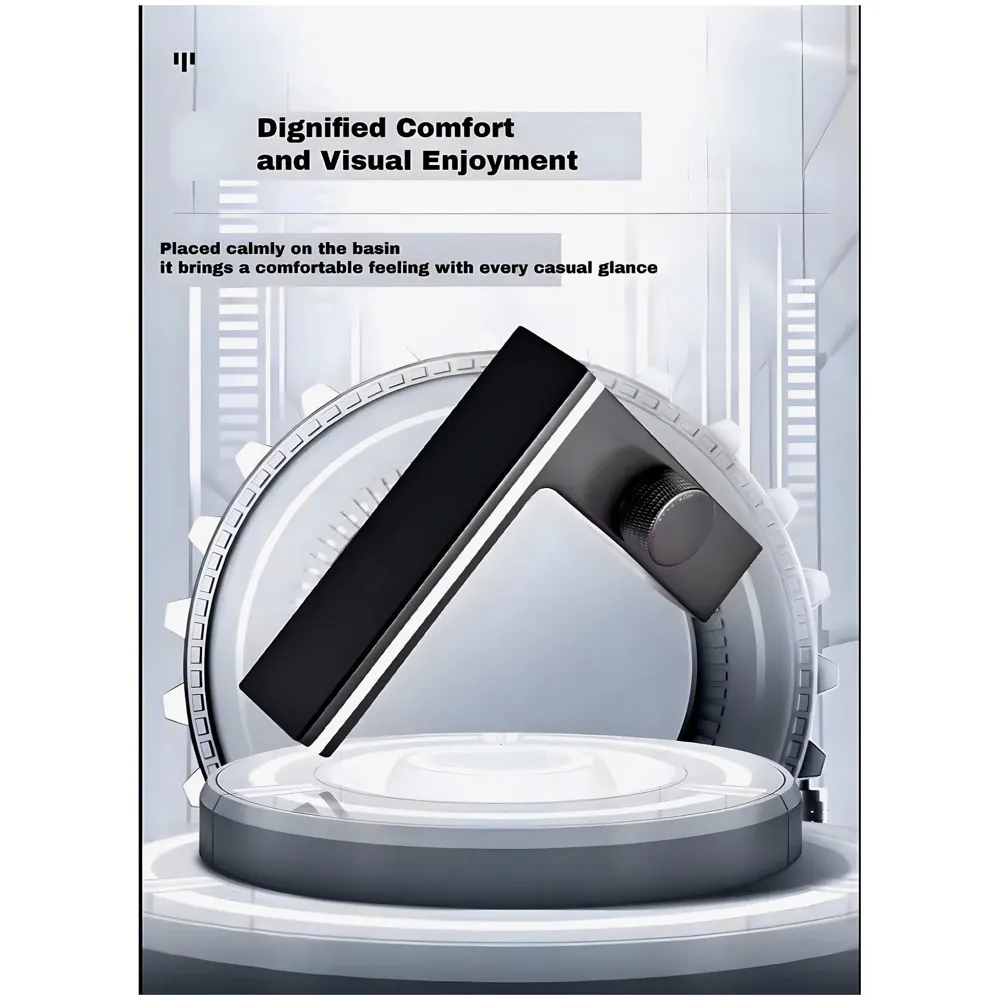 Black tap Faucet Led and Temperature Display Soft Flow Basin Mixer Light Basin Tap Faucet Hot and Cold, Square, Bathroom washbasin - 6.2 Inch Tall