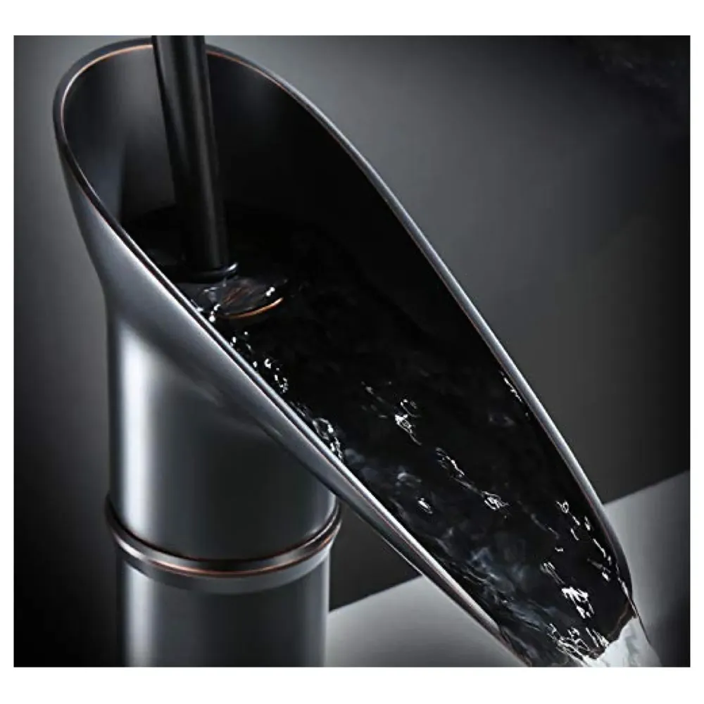 Waterfall Black Basin Faucet Tap MixerFor Bathroom Toilet Wash Basins Hot and Cold Water Midnight Waterfall Black, Brass Material, 12 Inches Height