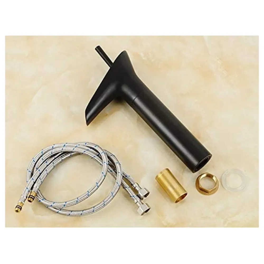 Waterfall Black Basin Faucet Tap MixerFor Bathroom Toilet Wash Basins Hot and Cold Water Midnight Waterfall Black, Brass Material, 12 Inches Height
