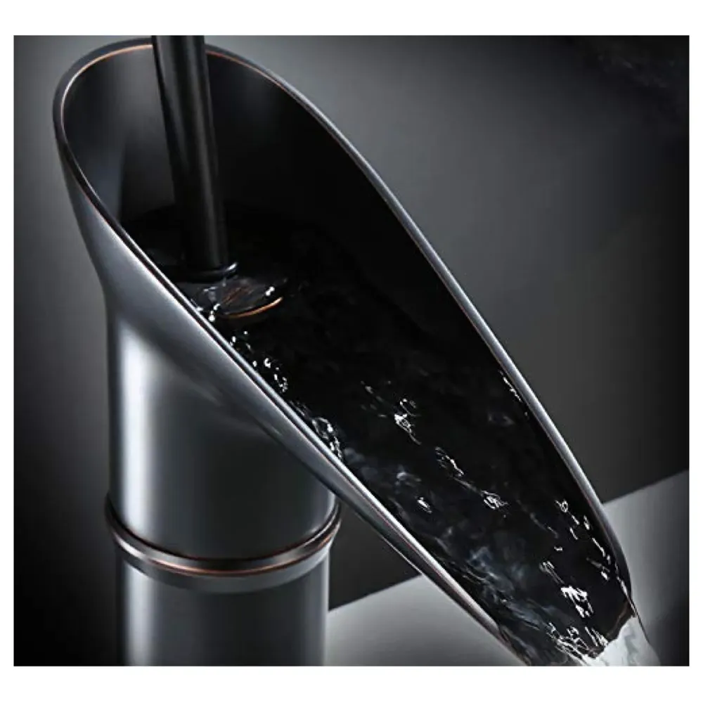 Waterfall Black Basin Faucet Tap MixerFor Bathroom Toilet Wash Basins Hot and Cold Water Midnight Waterfall Black, Brass Material, 12 Inches Height