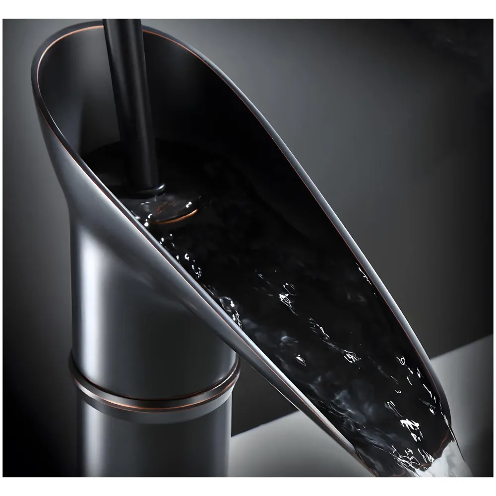 Black Waterfall Basin Tap Faucet Mixer for Bathroom Toilet Wash Basins Hot and Cold Water Brass Material, 7 Inches Height - 4