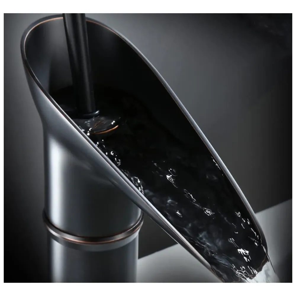 Brass Black Basin tap Faucet Mixer Waterfall for Bathroom Toilet Wash Basins Hot and Cold Water, 7 inch Height Matt Black Waterfall Spout