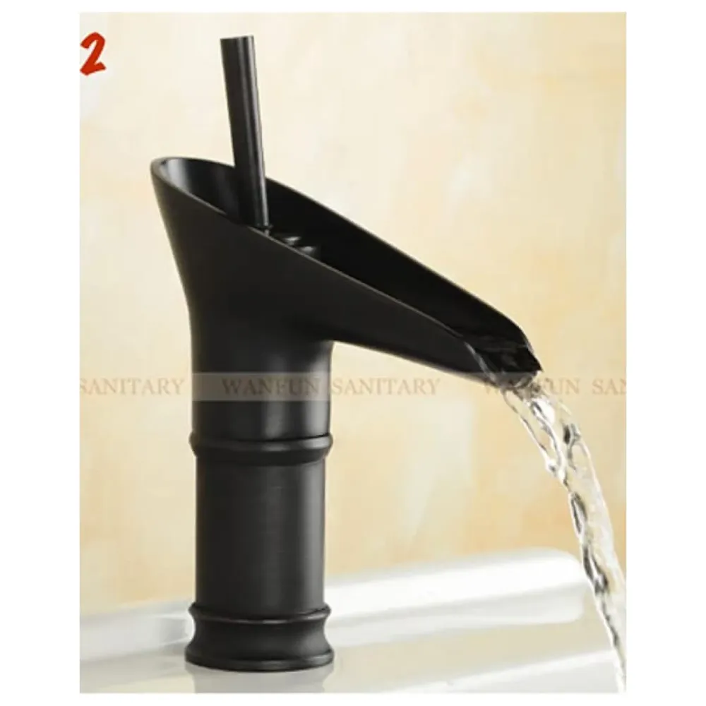 Brass Black Basin tap Faucet Mixer Waterfall for Bathroom Toilet Wash Basins Hot and Cold Water, 7 inch Height Matt Black Waterfall Spout