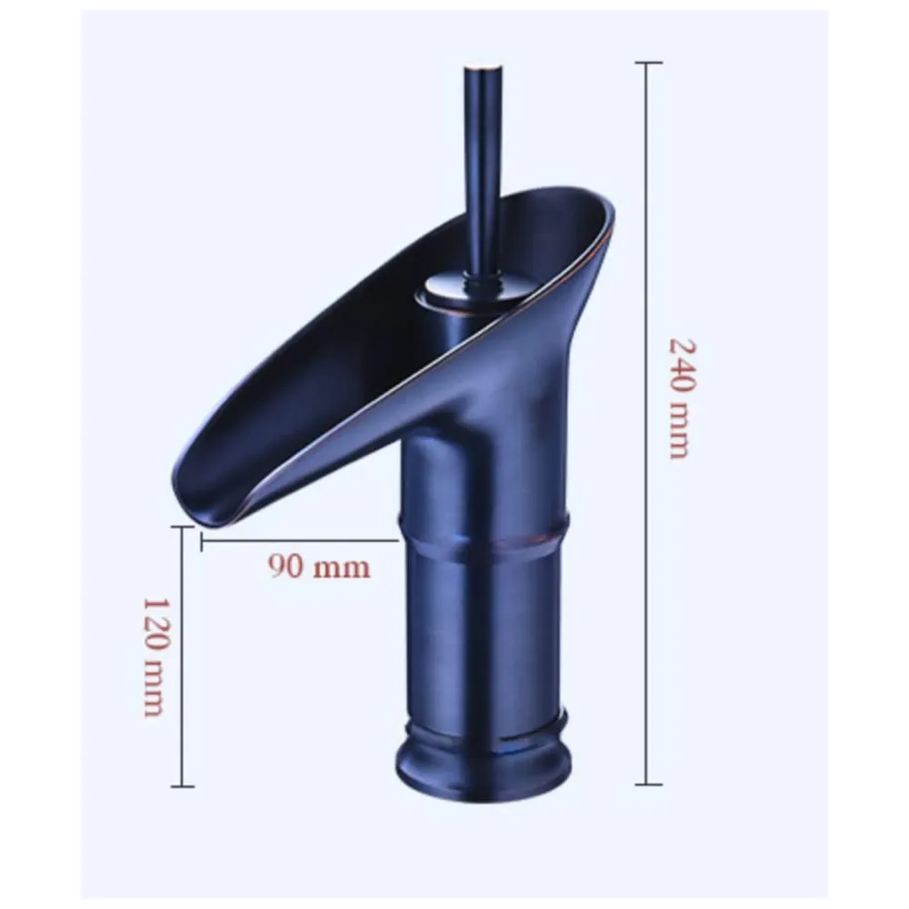 Brass Black Basin tap Faucet Mixer Waterfall for Bathroom Toilet Wash Basins Hot and Cold Water, 7 inch Height Matt Black Waterfall Spout