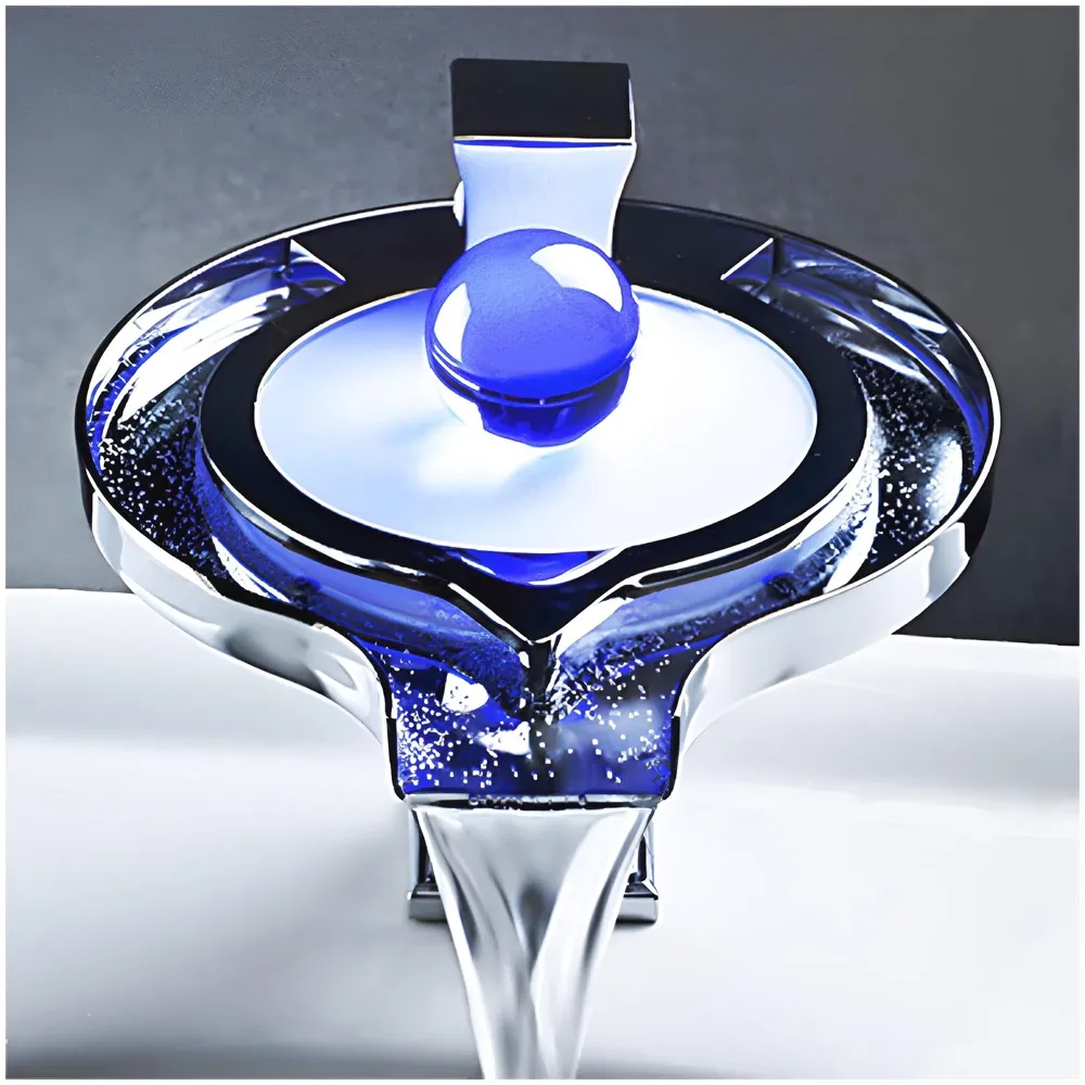Led Faucet Silver Chrome Waterfall Basin Tap Fuacet Mixer for Bathroom Toilet Wash Basins Hot and Cold Water, 6.2 Inch Tall - No Electric Connection Required