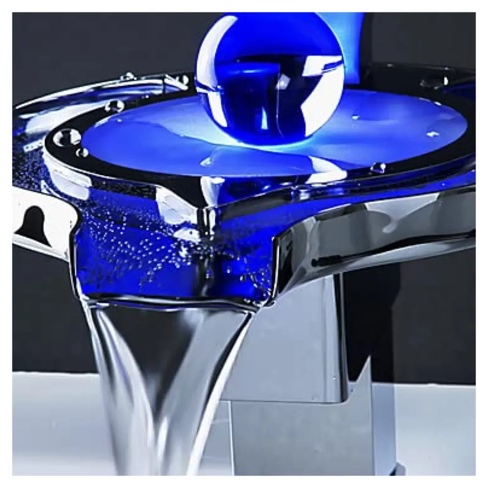 Led Faucet Silver Chrome Waterfall Basin Tap Fuacet MixerFor Bathroom Toilet Wash Basins Hot and Cold Water, 6.2 Inch Tall - No Electric Connection Required