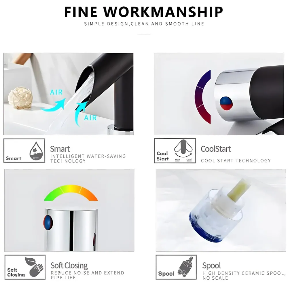 Black Basin tap Faucet Mixer Soft Flow for Bathroom Toilet Wash Basins Hot and Cold Water (Noir Flusso Small - 7 Inches) Matt Black