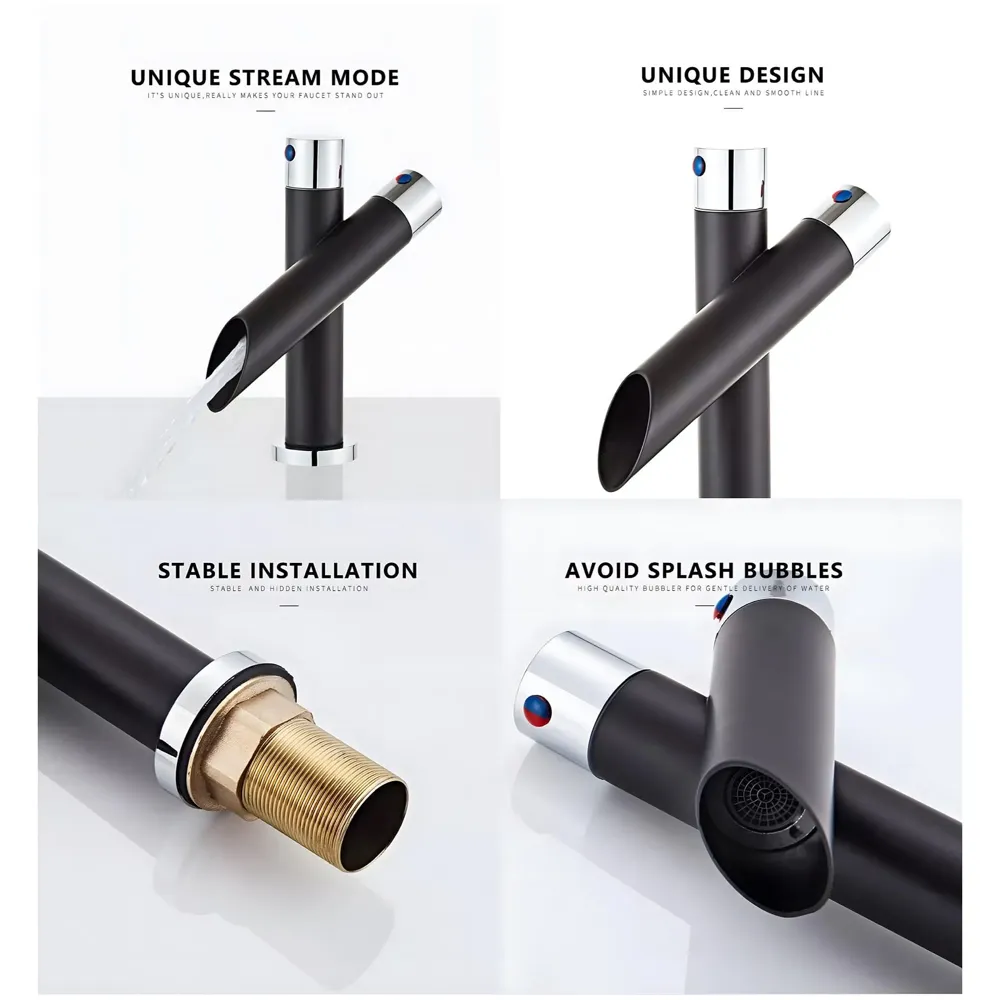 Black Basin tap Faucet Mixer Soft Flow for Bathroom Toilet Wash Basins Hot and Cold Water (Noir Flusso Small - 7 Inches) Matt Black