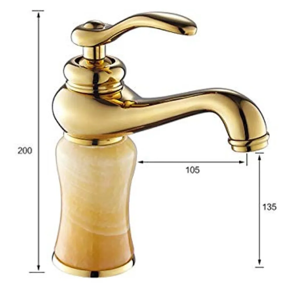 Gold Marble Basin Faucet Tap Mixer for Bathroom Toilet Wash Basins Hot and Cold Water (Without pop-up) (Onyx Petite) Gold, Brass Material, 8 Inches - 5