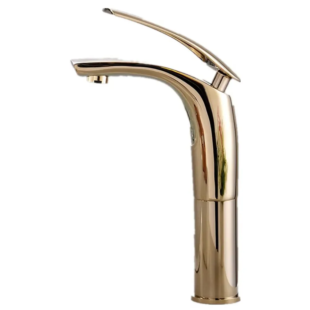 Gold Heavy Single Lever Basin Mixer Faucet Hot and Cold Tall Body Curve