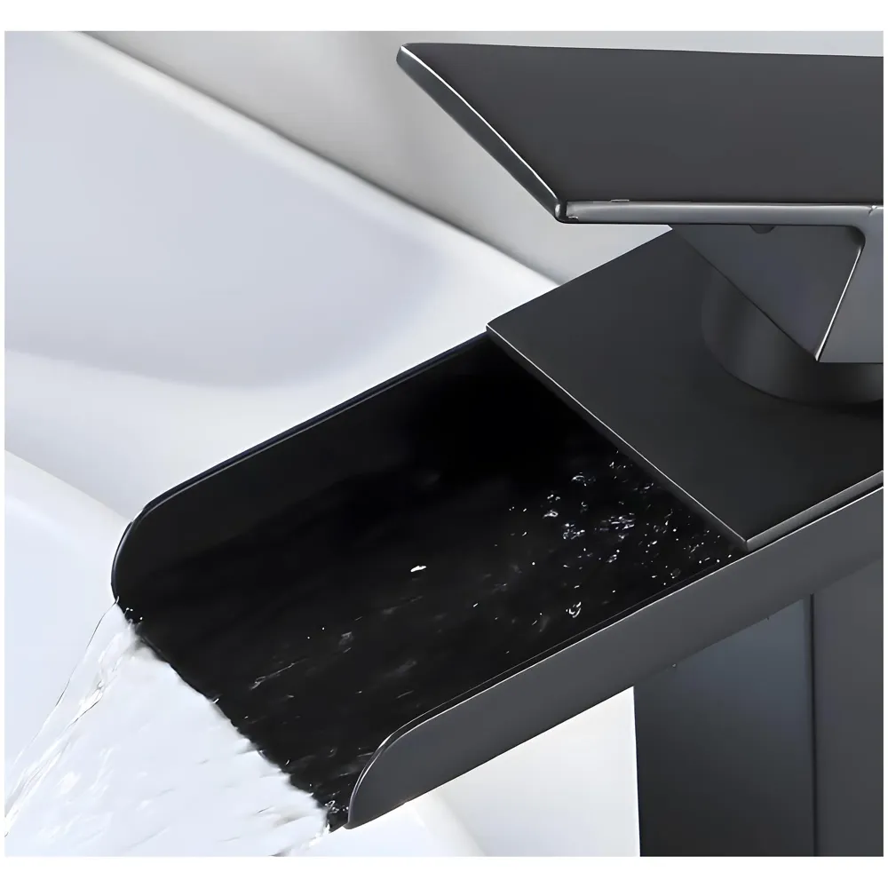 AQUAKART Waterfall Black Basin Tap Faucet Mixer for Bathroom Toilet Wash Basins Hot and Cold Water SS Material, 12 Inches Height Matt Black Waterfall Spout - 3