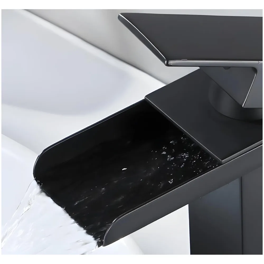 AQUAKART Waterfall Black Basin Tap Faucet Mixer for Bathroom Toilet Wash Basins Hot and Cold Water SS Material, 12 Inches Height Matt Black Waterfall Spout - 9