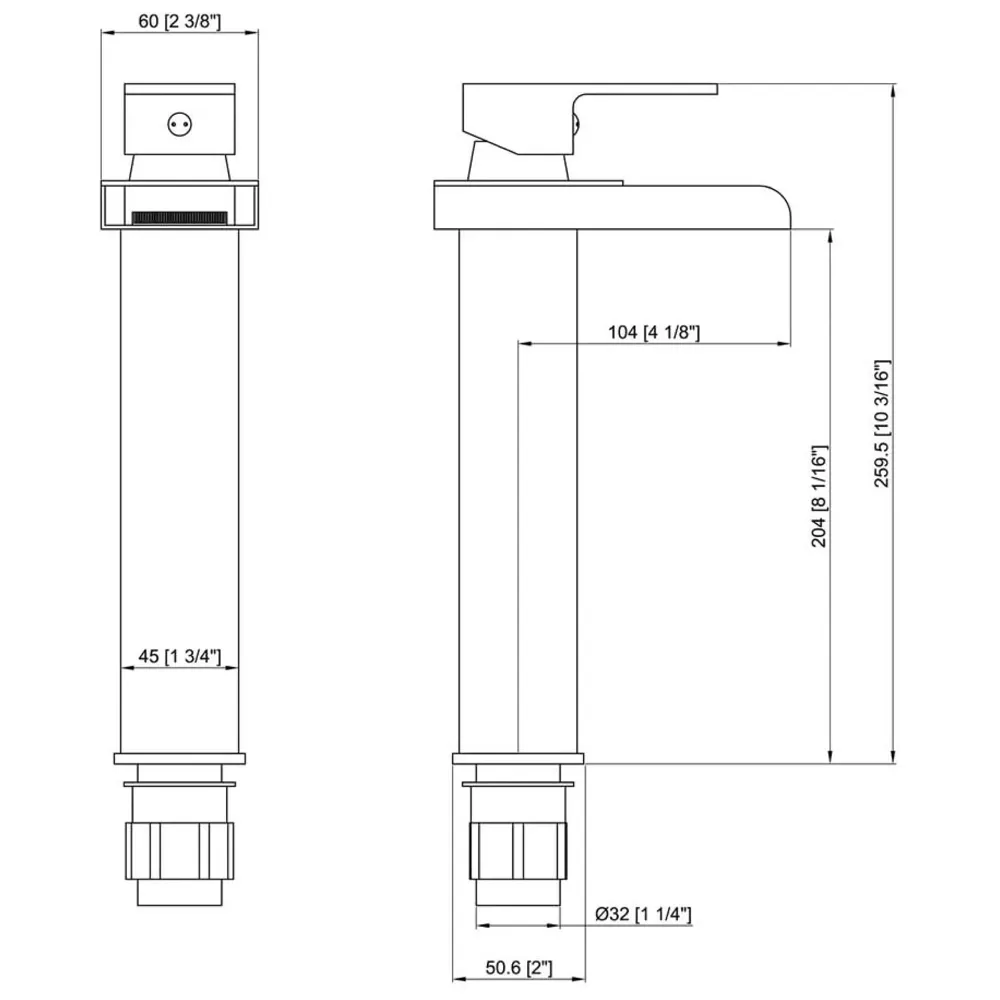 Waterfall Black Basin Tap Faucet Mixer for Bathroom Toilet Wash Basins Hot and Cold Water SS Material, 12 Inches Height Matt Black Waterfall Spout