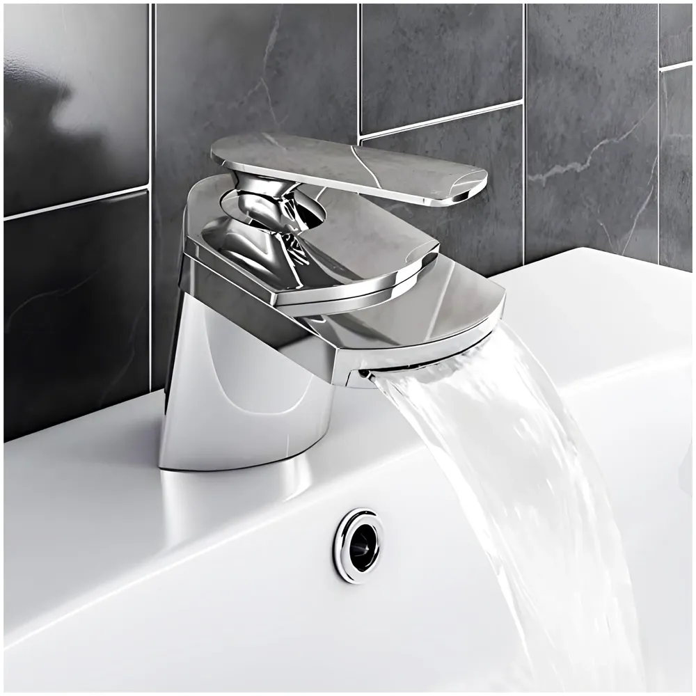 Waterfall Basin Tap Faucet Mixer Silver Chrome Waterfall for Bathroom Toilet Wash Basins Hot and Cold Water, Basin Mounted - 11 Cm Height