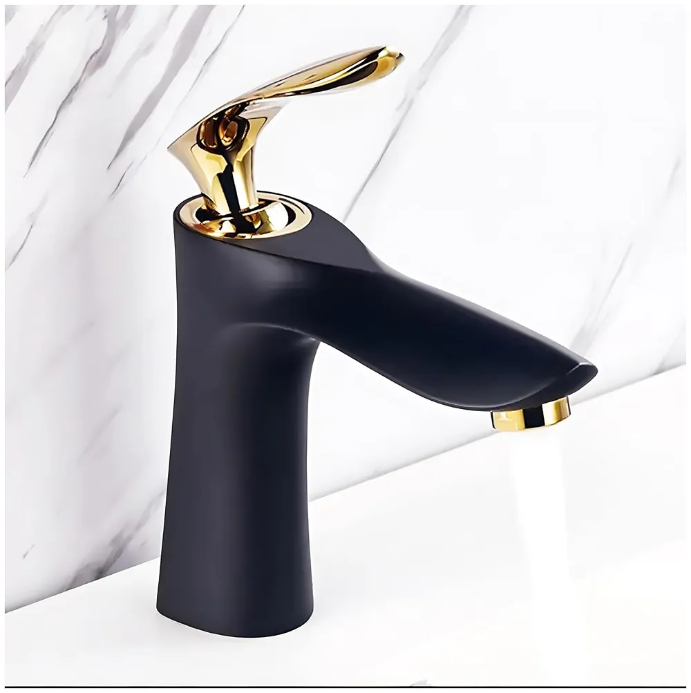 Black Gold Faucet Tap Mixer Hot and Cold Water Heavy Single Lever Basin Mixer 7 inches with Connector Pipes and Ceramic Cartridge for Bathroom Wash Basins