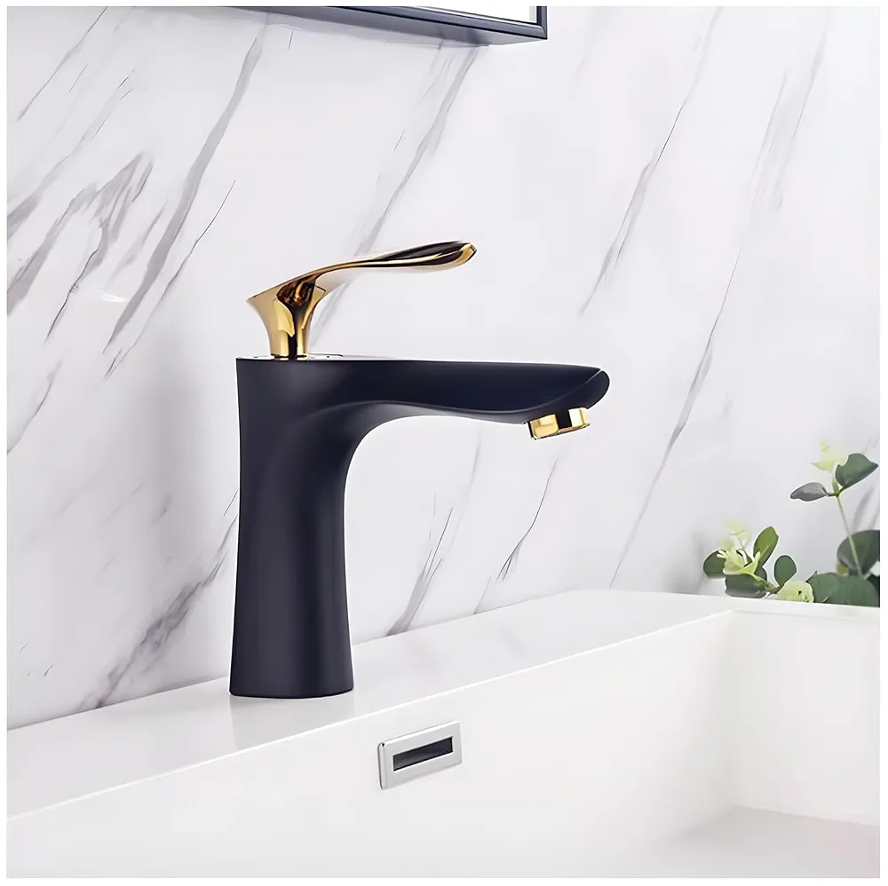 Black Gold Faucet Tap Mixer Hot and Cold Water Heavy Single Lever Basin Mixer 7 inches with Connector Pipes and Ceramic Cartridge for Bathroom Wash Basins