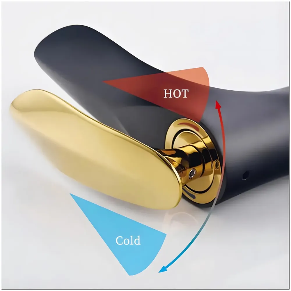 AQUAKART Black Gold Faucet Tap Mixer Hot and Cold Water Heavy Single Lever Basin Mixer 7 inches with Connector Pipes and Ceramic Cartridge for Bathroom Wash Basins - 4