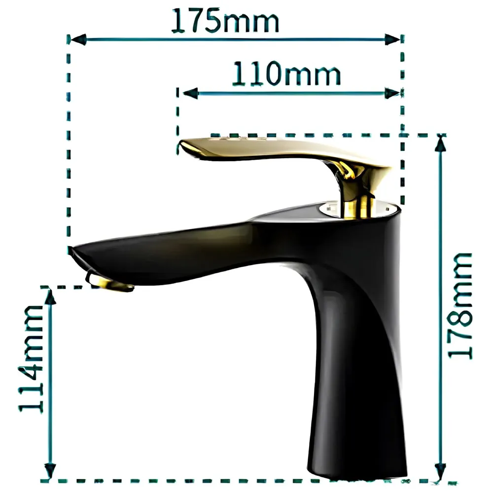 AQUAKART Black Gold Faucet Tap Mixer Hot and Cold Water Heavy Single Lever Basin Mixer 7 inches with Connector Pipes and Ceramic Cartridge for Bathroom Wash Basins - 5