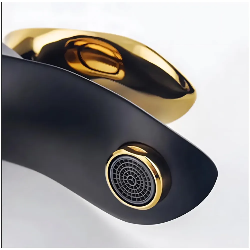 AQUAKART Black Gold Faucet Tap Mixer Hot and Cold Water Heavy Single Lever Basin Mixer 7 inches with Connector Pipes and Ceramic Cartridge for Bathroom Wash Basins - 7