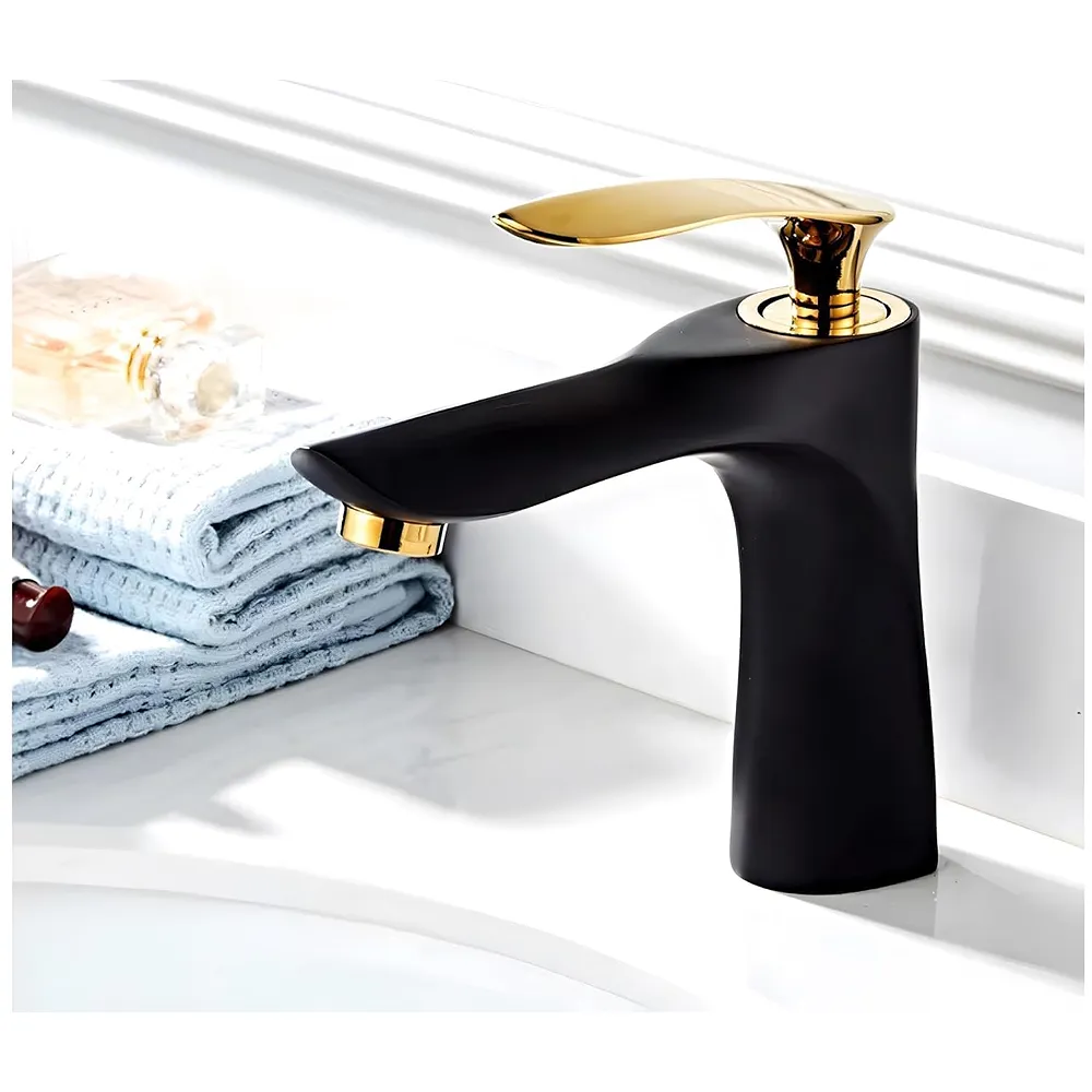 Black Gold Faucet Tap Mixer Hot and Cold Water Heavy Single Lever Basin Mixer 7 inches with Connector Pipes and Ceramic Cartridge for Bathroom Wash Basins
