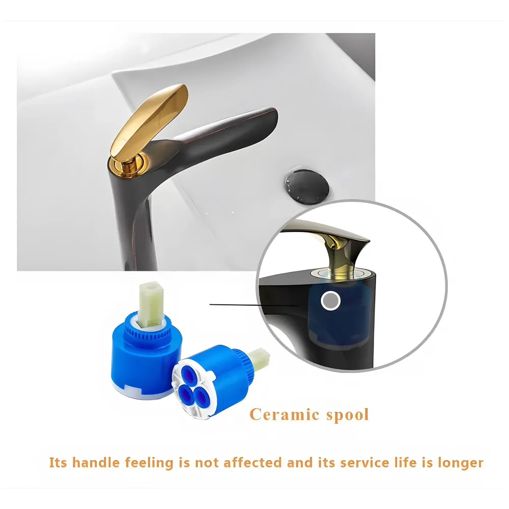 AQUAKART Black Gold Faucet Tap Mixer Hot and Cold Water Heavy Single Lever Basin Mixer 12 inches with Connector Pipes and Ceramic Cartridge for Bathroom Wash Basins - 6