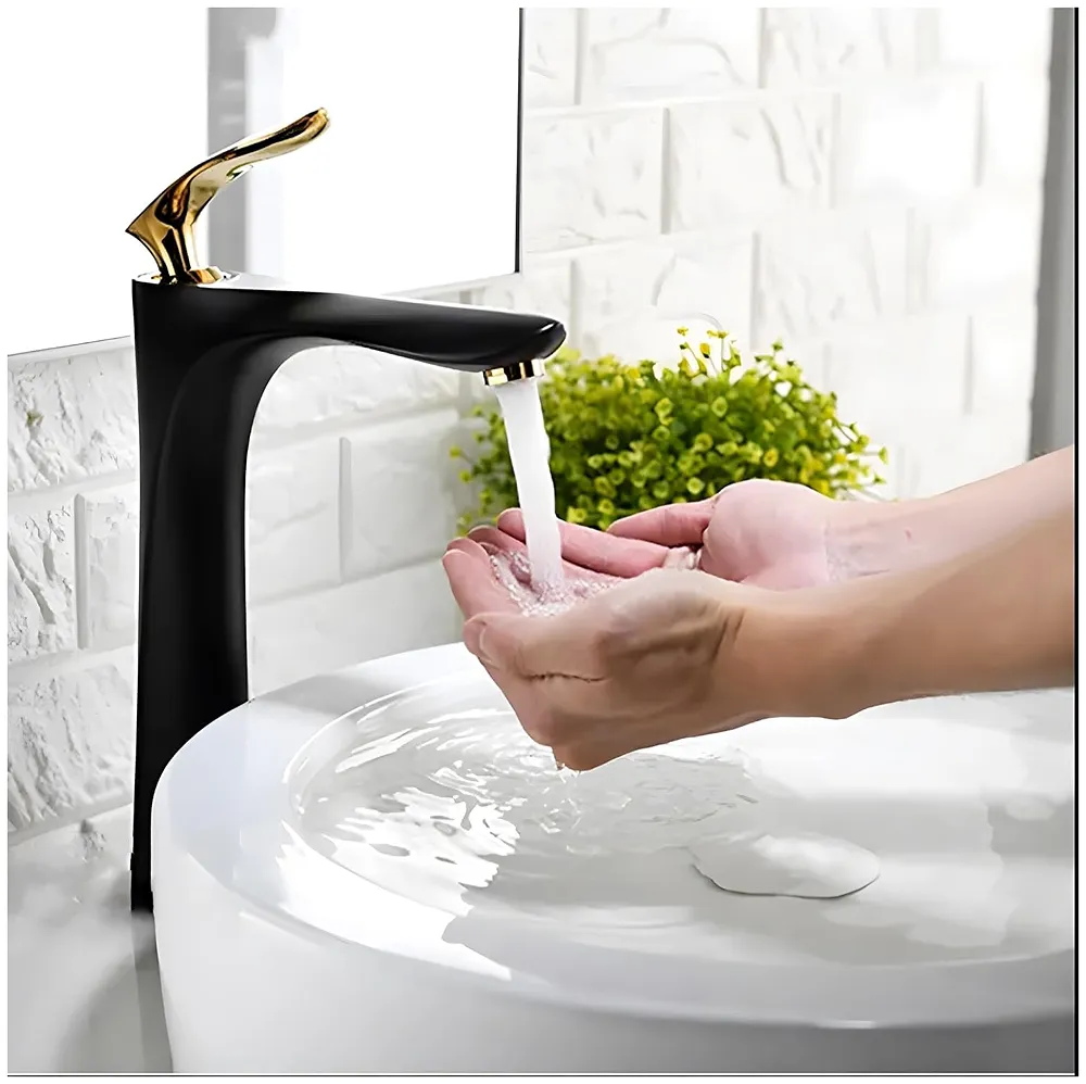 Black Gold Faucet Tap Mixer Hot and Cold Water Heavy Single Lever Basin Mixer 12 inches with Connector Pipes and Ceramic Cartridge for Bathroom Wash Basins Premium