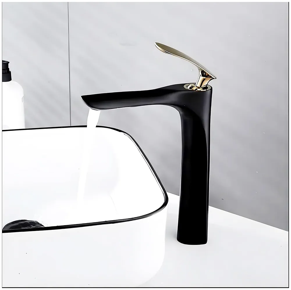Black Gold Faucet Tap Mixer Hot and Cold Water Heavy Single Lever Basin Mixer 12 inches with Connector Pipes and Ceramic Cartridge for Bathroom Wash Basins