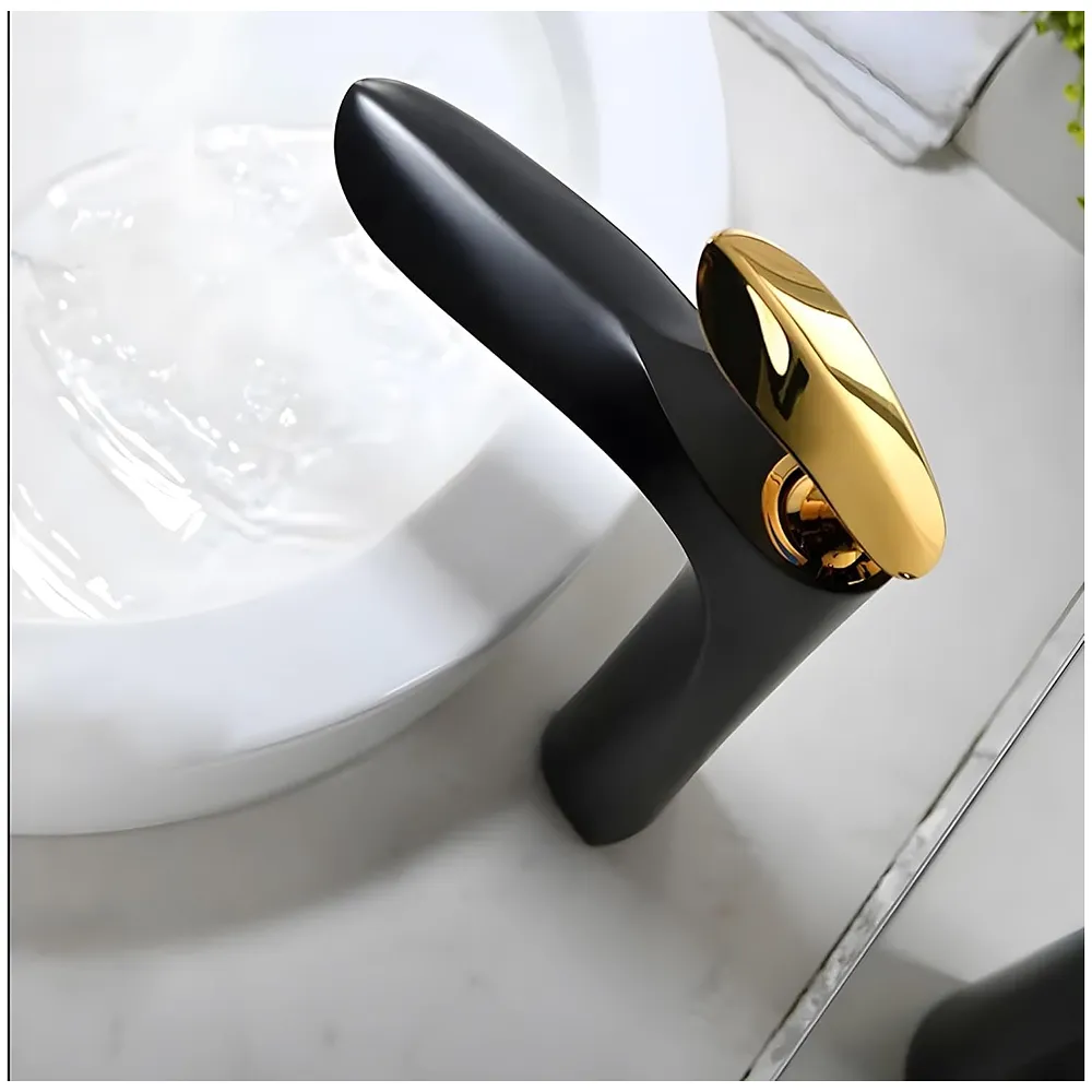 Black Gold Faucet Tap Mixer Hot and Cold Water Heavy Single Lever Basin Mixer 12 inches with Connector Pipes and Ceramic Cartridge for Bathroom Wash Basins