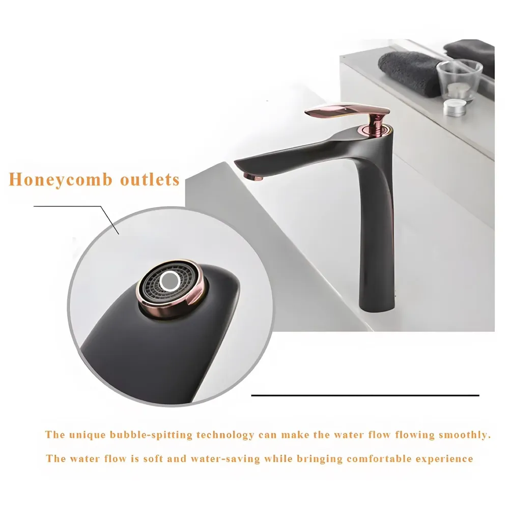 Black Rose Gold Faucet Tap Mixer Hot and Cold Water Heavy Single Lever Basin Mixer 12 inches with Connector Pipes and Ceramic Cartridge for Bathroom Wash Basins