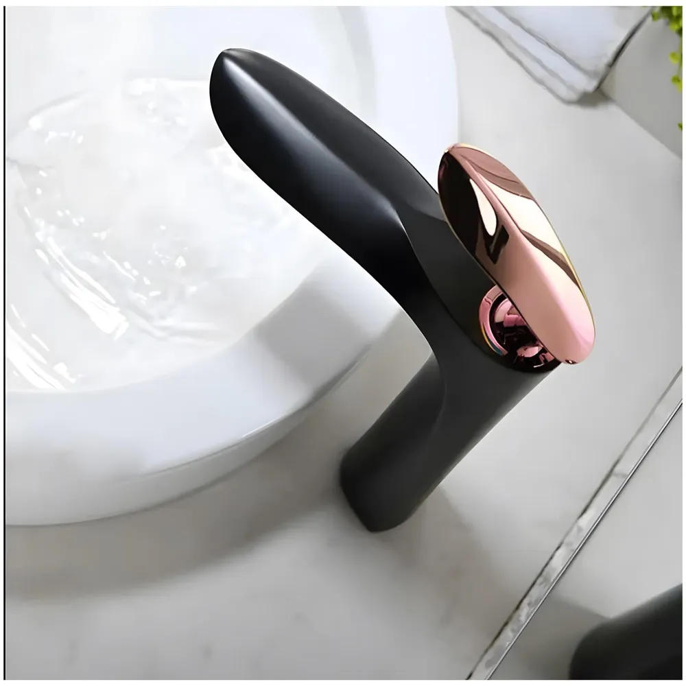 Black Rose Gold Faucet Tap Mixer Hot and Cold Water Heavy Single Lever Basin Mixer 12 inches with Connector Pipes and Ceramic Cartridge for Bathroom Wash Basins