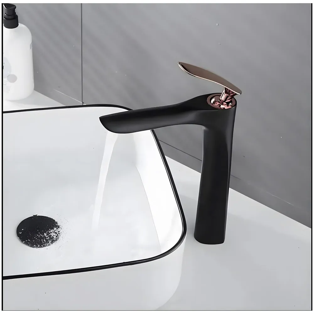 Black Rose Gold Faucet Tap Mixer Hot and Cold Water Heavy Single Lever Basin Mixer 12 inches with Connector Pipes and Ceramic Cartridge for Bathroom Wash Basins