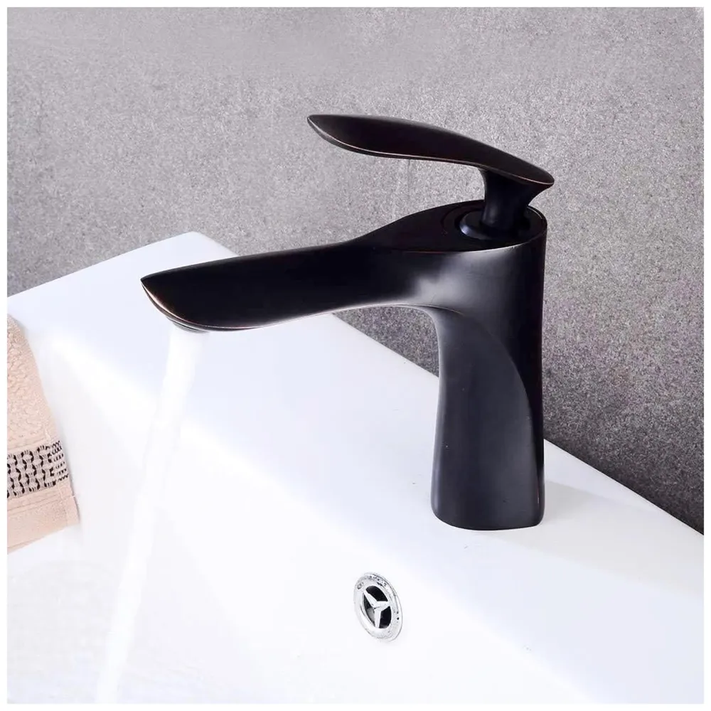 AQUAKART Black Faucet Tap Mixer Hot and Cold Water Heavy Single Lever Basin Mixer 7 inches with Connector Pipes and Ceramic Cartridge for Bathroom Wash Basins - 18cm x 5cm