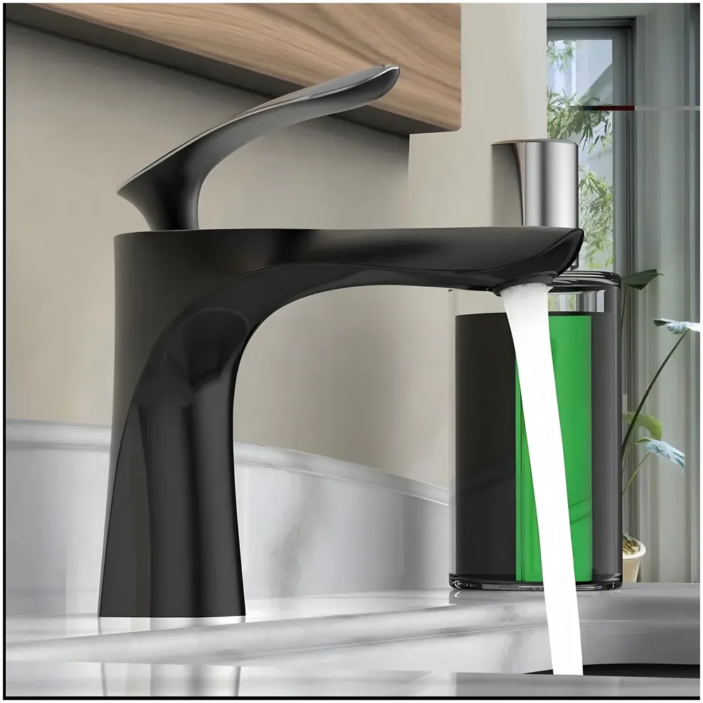 AQUAKART Black Faucet Tap Mixer Hot and Cold Water Heavy Single Lever Basin Mixer 7 inches with Connector Pipes and Ceramic Cartridge for Bathroom Wash Basins - 18cm x 5cm - 7