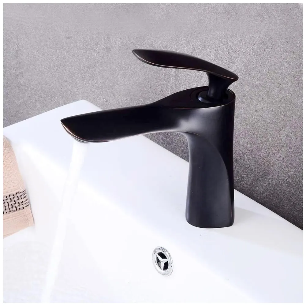 Black Faucet Tap Mixer Hot and Cold Water Heavy Single Lever Basin Mixer 7 inches with Connector Pipes and Ceramic Cartridge for Bathroom Wash Basins - 18cm x 5cm