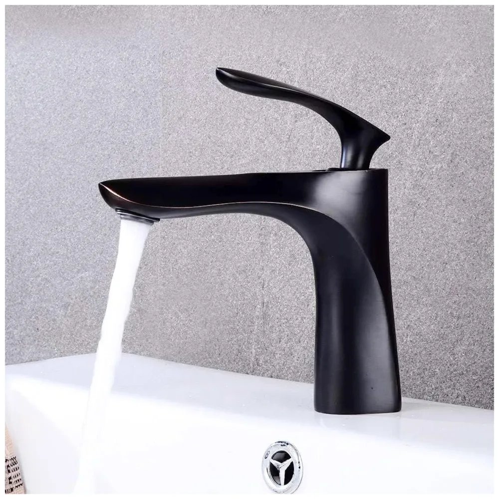 Black Faucet Tap Mixer Hot and Cold Water Heavy Single Lever Basin Mixer 7 inches with Connector Pipes and Ceramic Cartridge for Bathroom Wash Basins - 18cm x 5cm