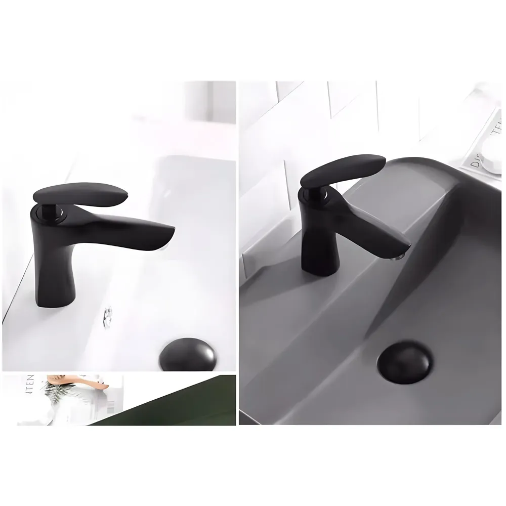Black Faucet Tap Mixer Hot and Cold Water Heavy Single Lever Basin Mixer 7 inches with Connector Pipes and Ceramic Cartridge for Bathroom Wash Basins - 18cm x 5cm