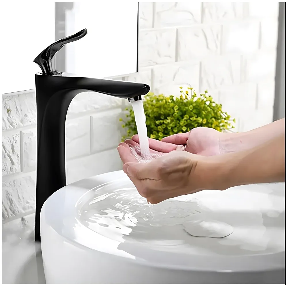 Tall Black Faucet Tap Mixer Hot and Cold Water Heavy Single Lever Basin Mixer with Ceramic Cartridge for Bathroom Wash Basins - 12 inch x 5.6 inch Matt Black