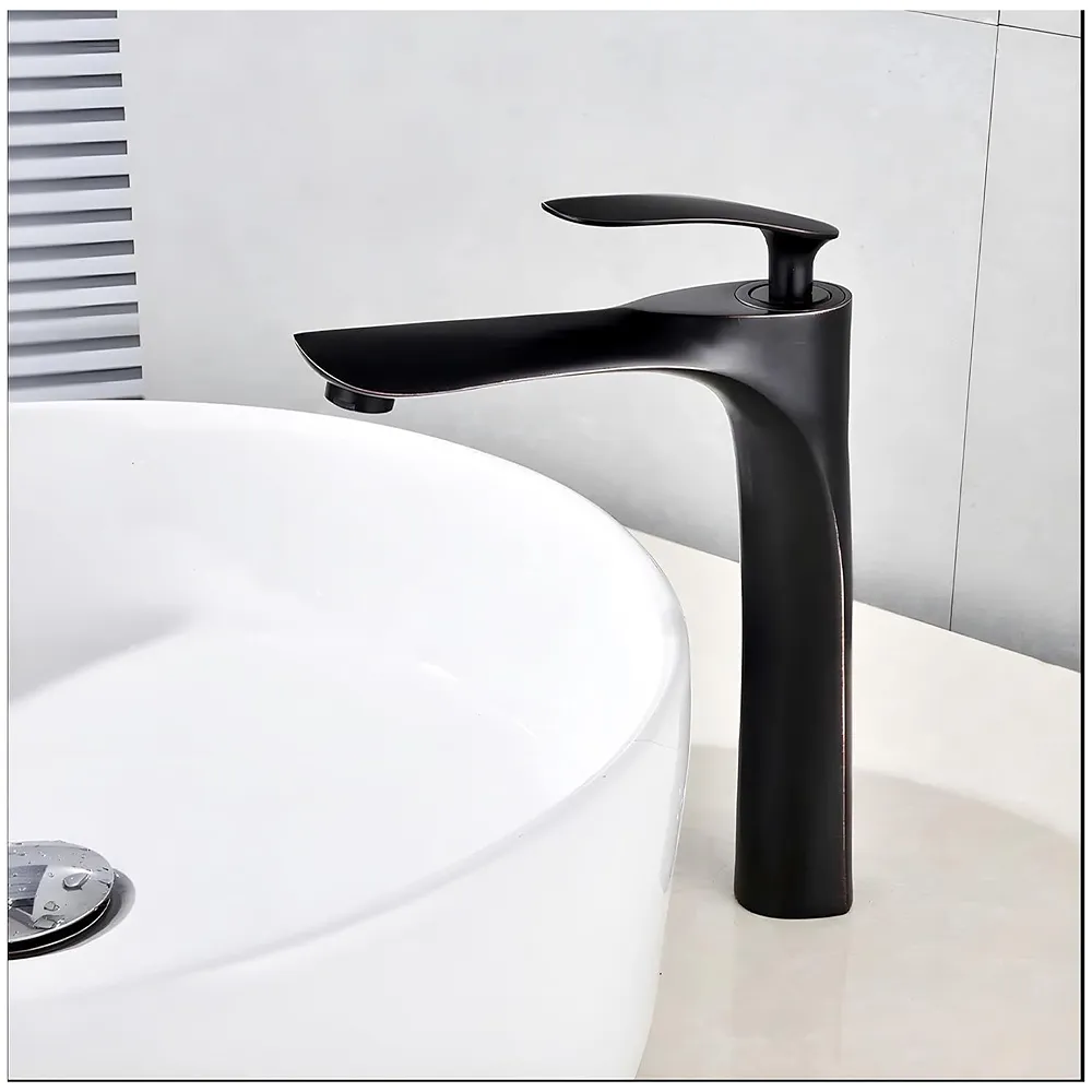 Tall Black Faucet Tap Mixer Hot and Cold Water Heavy Single Lever Basin Mixer with Ceramic Cartridge for Bathroom Wash Basins - 12 inch x 5.6 inch Matt Black