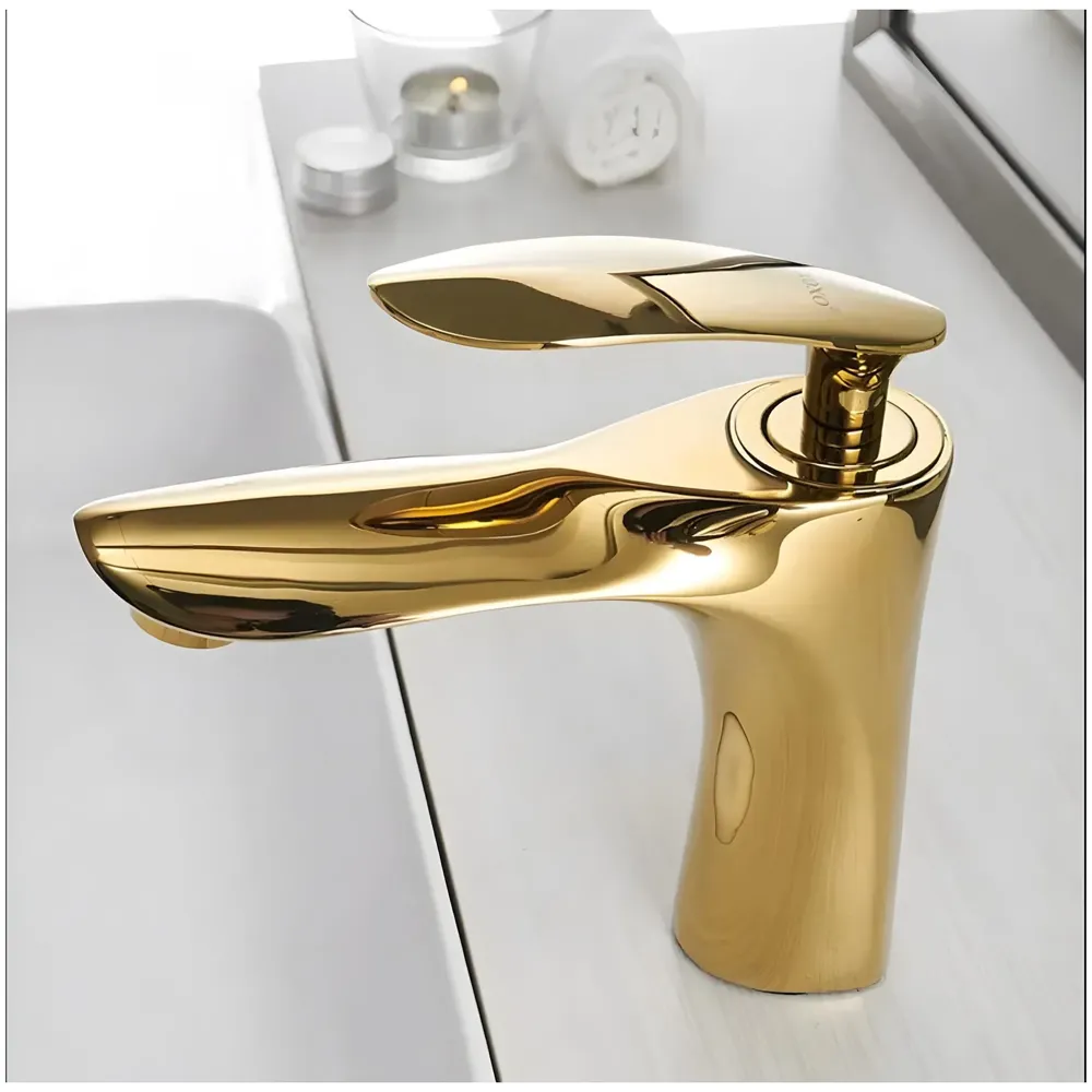 Full Gold Faucet Tap Mixer Hot and Cold Water Heavy Single Lever Basin Mixer 7 inches with Connector Pipes and Ceramic Cartridge for Bathroom Wash Basins