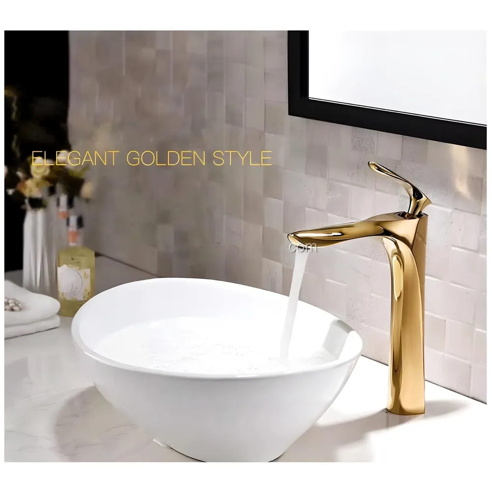 Modern Single Handle Gold Tall Vessel Sink Bathroom Faucet, Mixer Gold Golden Bathroom Wash Room One Hole Lavatory Basin Vanity Mixer Tap 12 inches