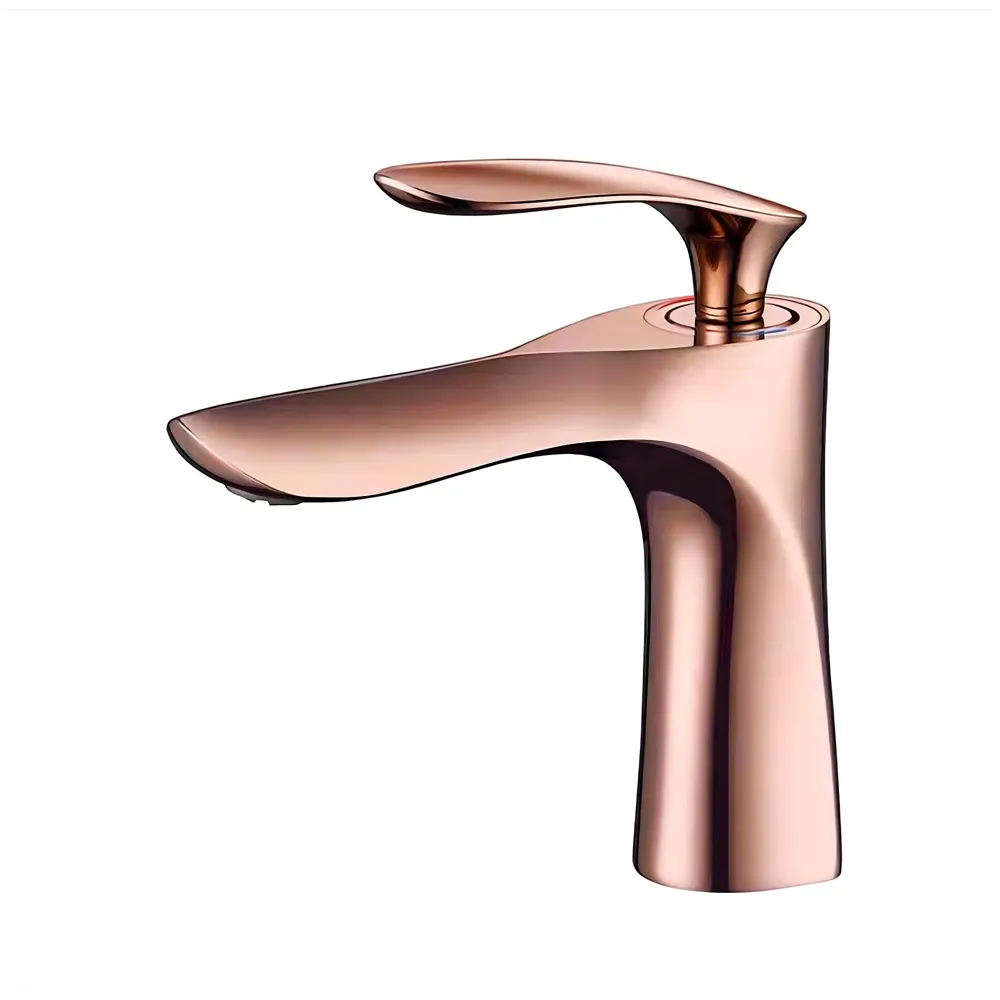 Rose Gold Faucet Tap Mixer Hot and Cold Water Heavy Single Lever Basin Mixer 7 inches with Connector Pipes and Ceramic Cartridge for Bathroom Wash Basins