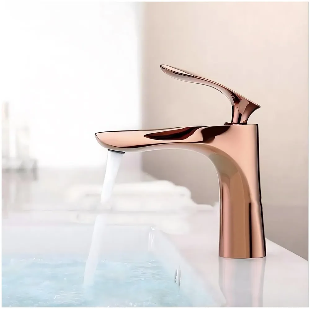 Rose Gold Faucet Tap Mixer Hot and Cold Water Heavy Single Lever Basin Mixer 7 inches with Connector Pipes and Ceramic Cartridge for Bathroom Wash Basins