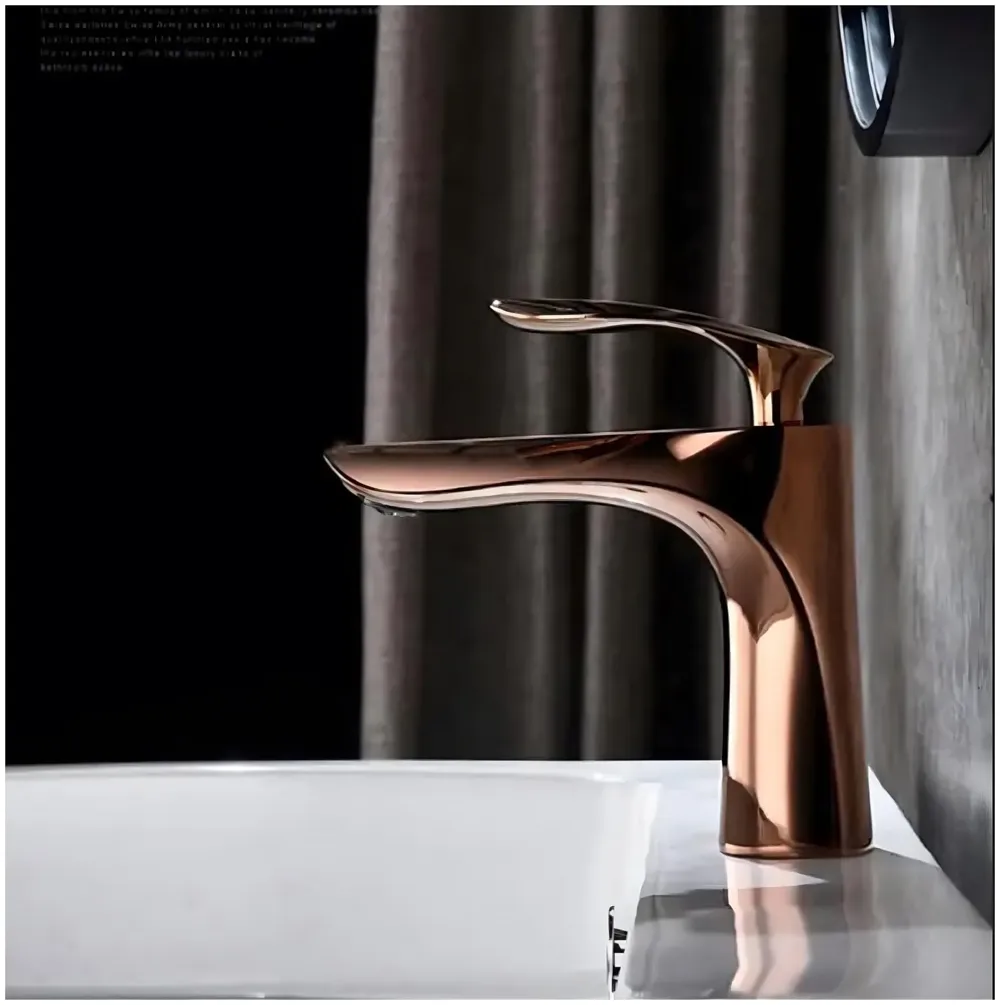 Rose Gold Faucet Tap Mixer Hot and Cold Water Heavy Single Lever Basin Mixer 7 inches with Connector Pipes and Ceramic Cartridge for Bathroom Wash Basins
