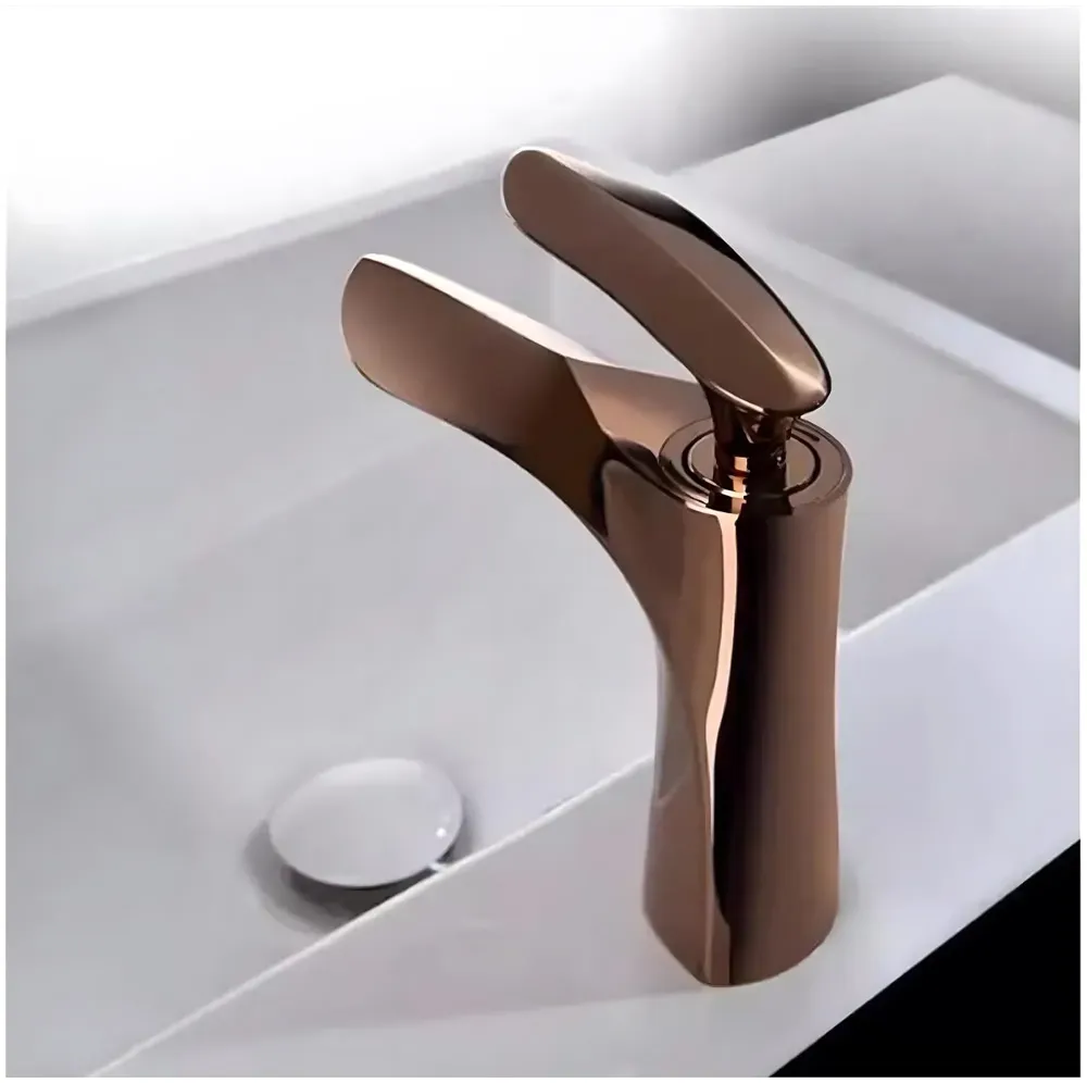 Rose Gold Faucet Tap Mixer Hot and Cold Water Heavy Single Lever Basin Mixer 7 inches with Connector Pipes and Ceramic Cartridge for Bathroom Wash Basins