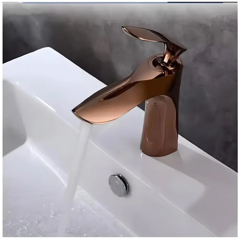 Rose Gold Faucet Tap Mixer Hot and Cold Water Heavy Single Lever Basin Mixer 7 inches with Connector Pipes and Ceramic Cartridge for Bathroom Wash Basins