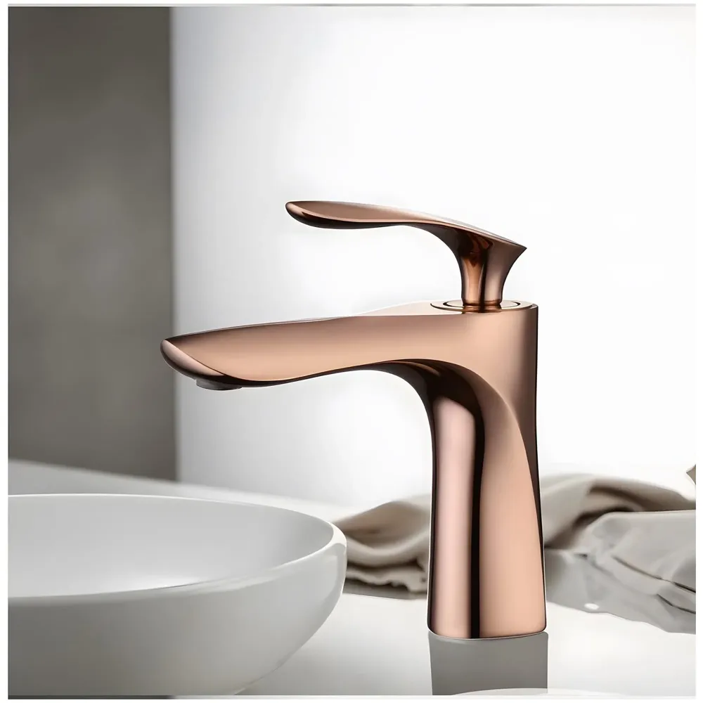Rose Gold Faucet Tap Mixer Hot and Cold Water Heavy Single Lever Basin Mixer 7 inches with Connector Pipes and Ceramic Cartridge for Bathroom Wash Basins