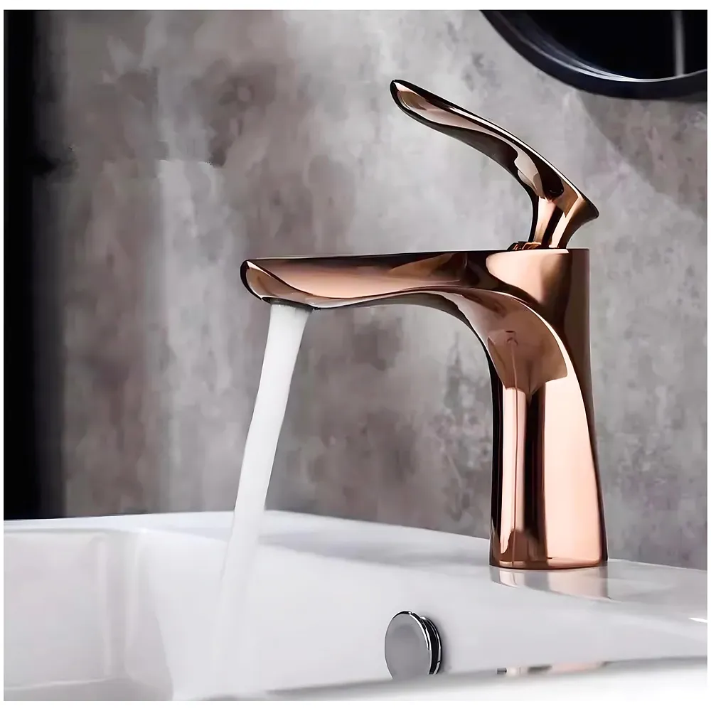 Rose Gold Faucet Tap Mixer Hot and Cold Water Heavy Single Lever Basin Mixer 7 inches with Connector Pipes and Ceramic Cartridge for Bathroom Wash Basins Premium