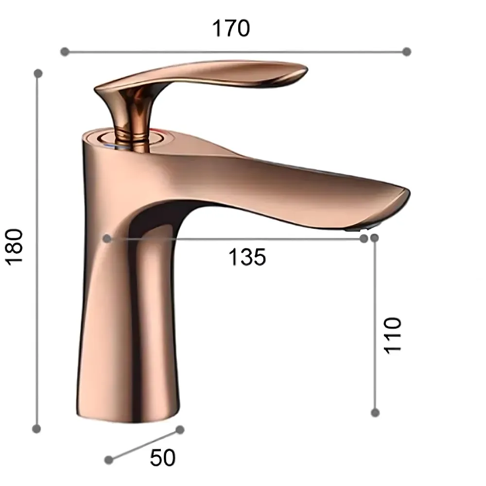 Rose Gold Faucet Tap Mixer Hot and Cold Water Heavy Single Lever Basin Mixer 7 inches with Connector Pipes and Ceramic Cartridge for Bathroom Wash Basins Premium