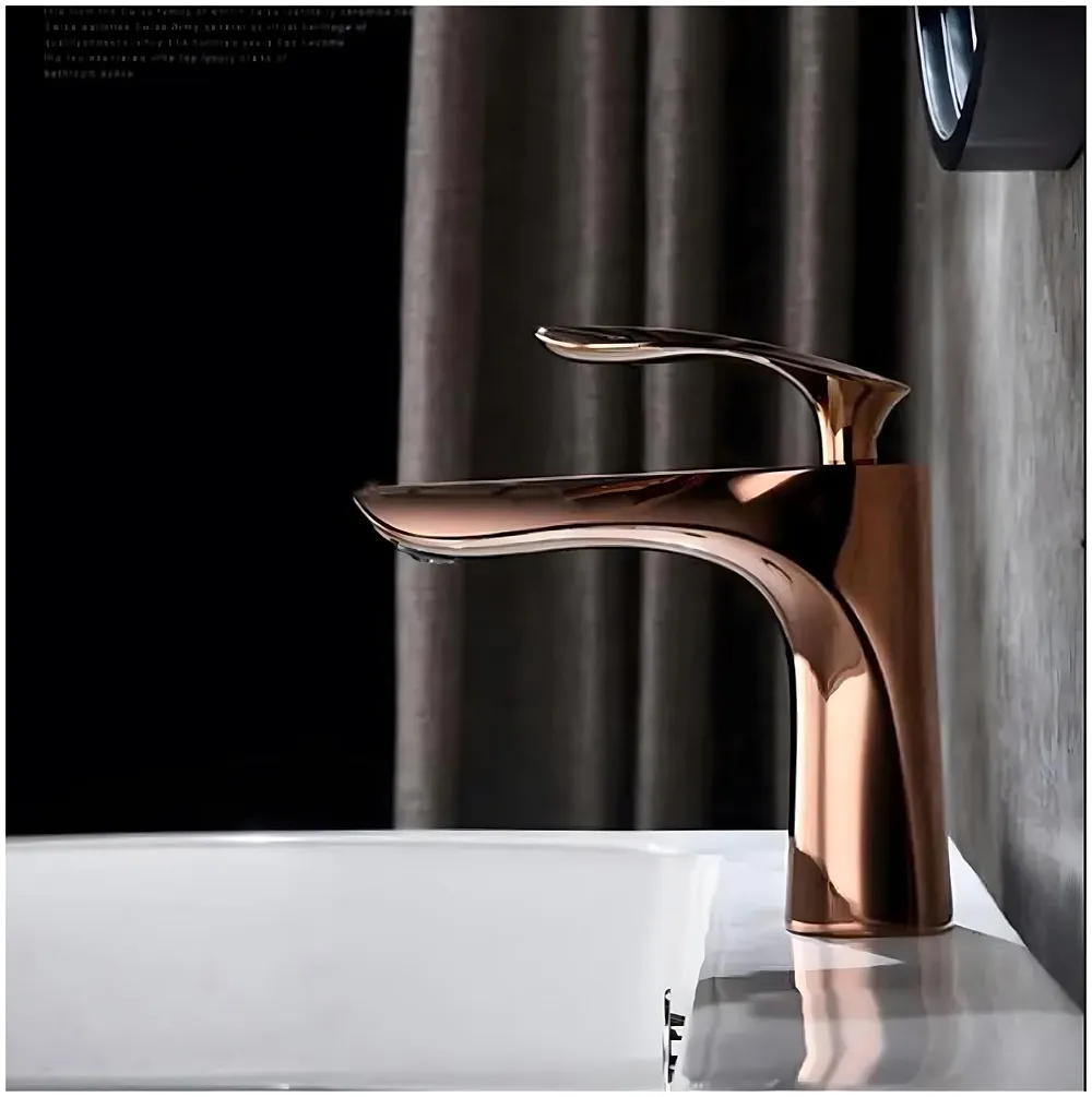 Rose Gold Faucet Tap Mixer Hot and Cold Water Heavy Single Lever Basin Mixer 7 inches with Connector Pipes and Ceramic Cartridge for Bathroom Wash Basins Premium